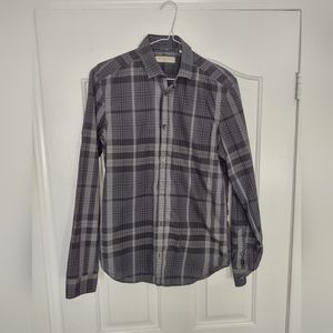 Burberry Gray Plaid Casual Button Down Shirt